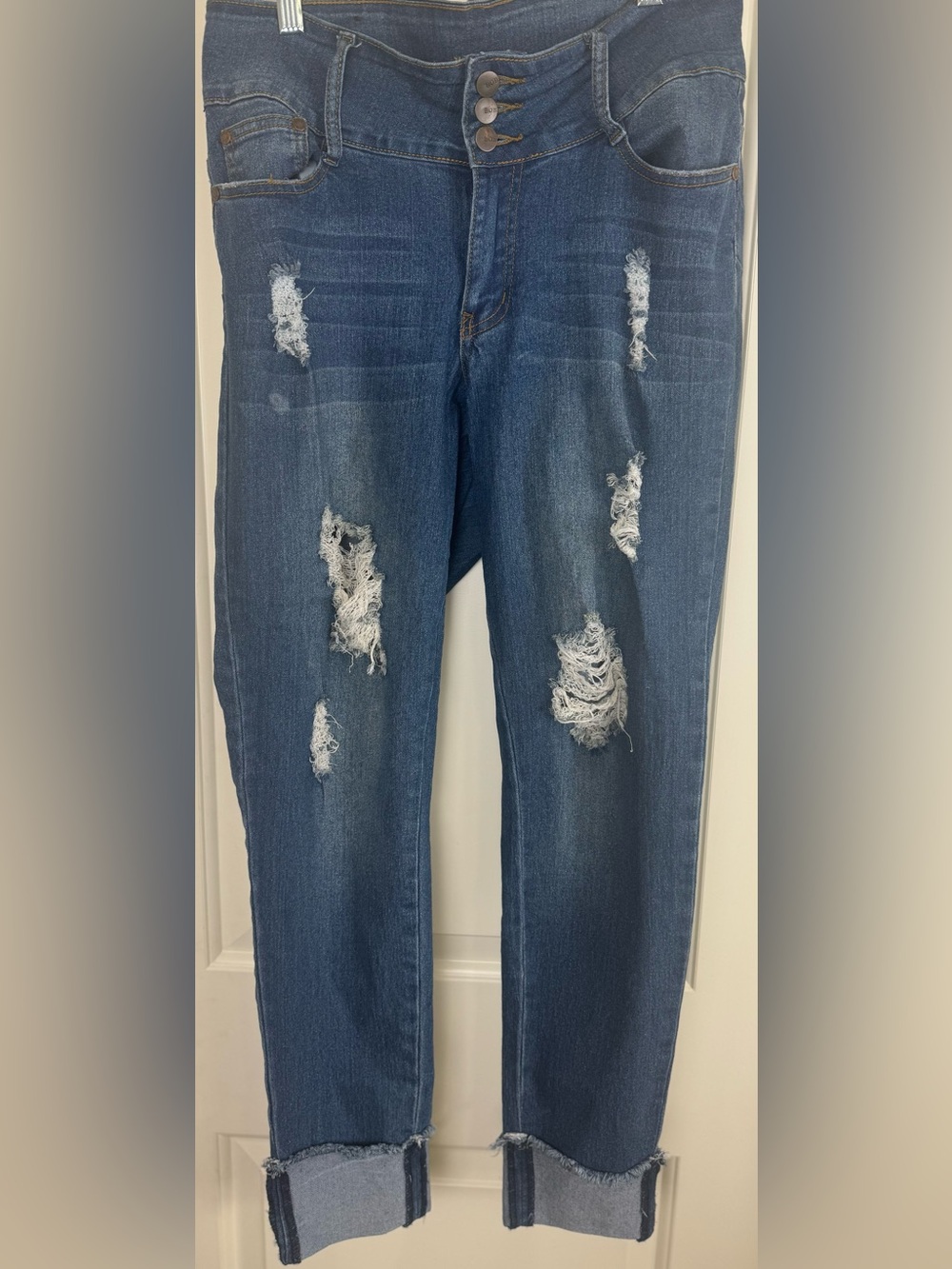 B.O.B Jeans Distressed 3 Button Stretch Skinny Jeans 13/14 Cuffed Y2K